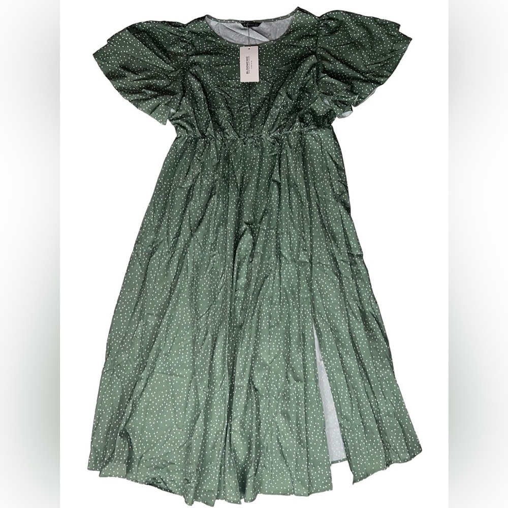 Bloomchic Polka Dot Ruffles Split Maxi Dress Green Size 18/20 NWT